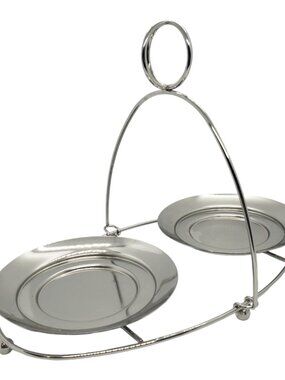 Double Jar Candle Holder 2 Dish Plates Silver Finish Tray Partylite Mix & Mingle